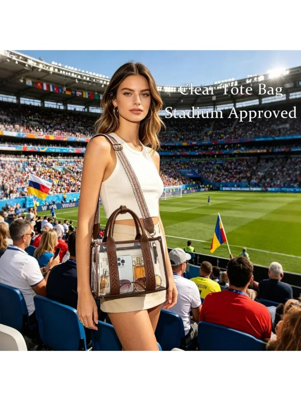 Stylish Clear Tote Bag for Stadiums, Concerts & Beach - Transparent Crossbody